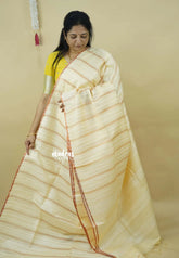 Beige - Khadi Silk Stripes Thread Weaving Pattern